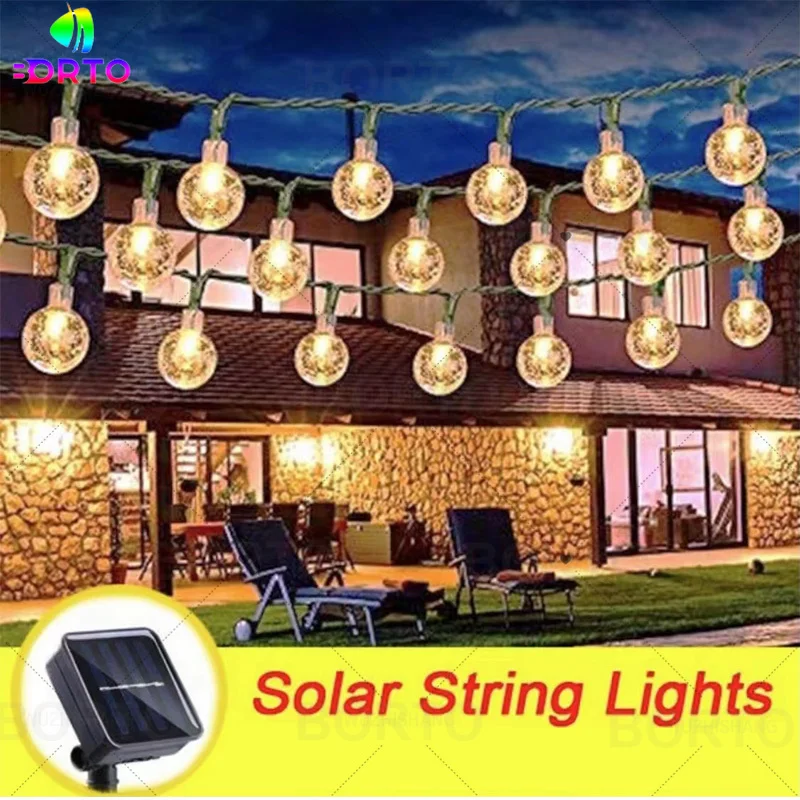 

12M 100LED Solar String Lights Outdoor Crystal Fairy Light Chritmas Garland 8 Modes Waterproof Patio Light for Garden Party