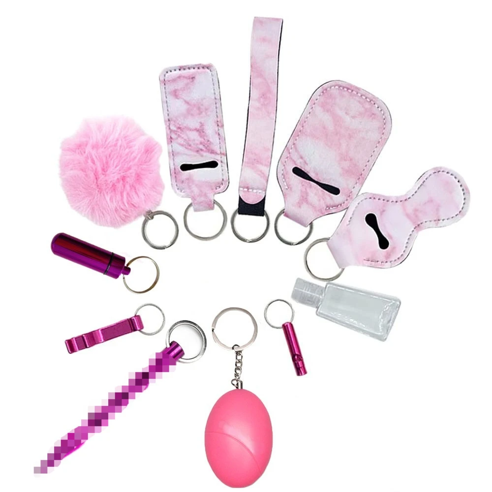 

2022 Hot Selling Self Defense Keychain Wrist Pom Pom Diving Material Keychain Set Women's Keychain Anti-Wolf Keychain