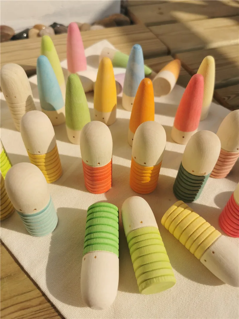 

Деревянные игрушки Монтессори, палочки с радужными стрелками, палочки с маленькими глазами, колышки для Кул, пастельные кубики для детей, от...