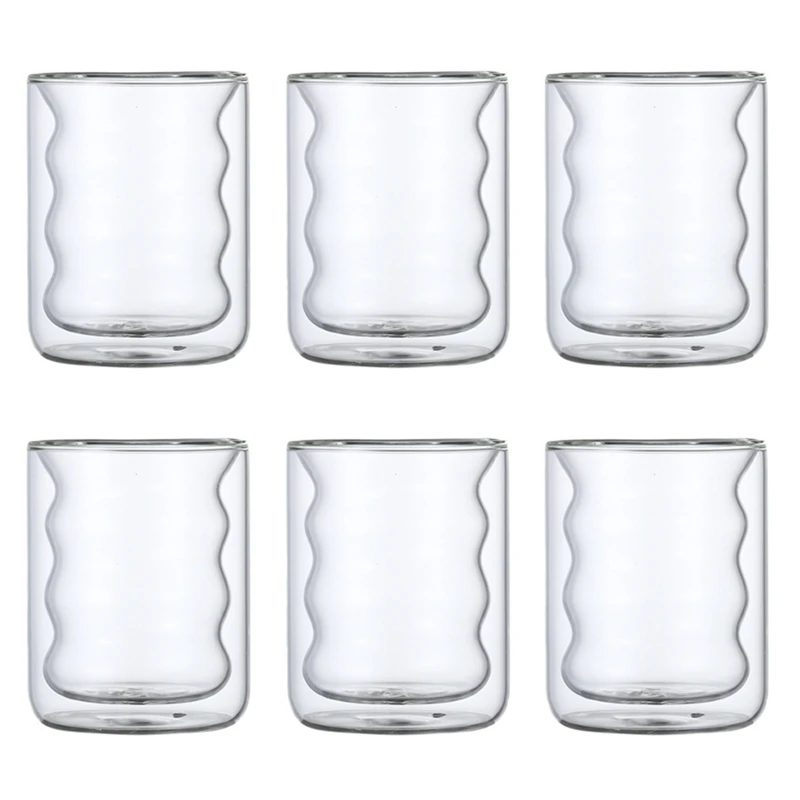 

6Pcs 250Ml High Borosilicate Glass Cup Transparent Double Layer Cup Home Office Table Children Water Cup Coffee Cup