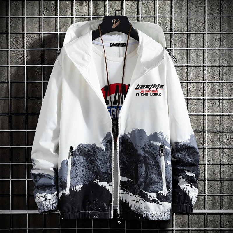 

Windbreaker Jacket Men's Spring and Autumn Jacket Men's Light Street Style Outdoor Casual Jacket Hooded Design Sportswear