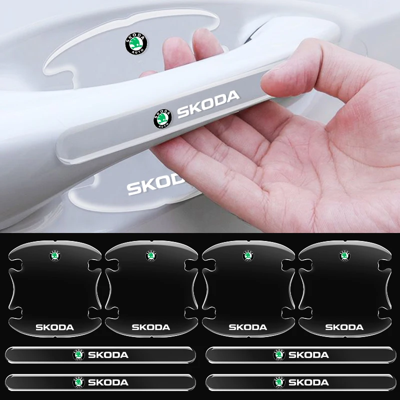 8 шт., прозрачные наклейки на дверную ручку автомобиля Skodas Octavia 2 3 A7 Rapid Kodiaq Fabia, превосходные аксессуары Kamiq