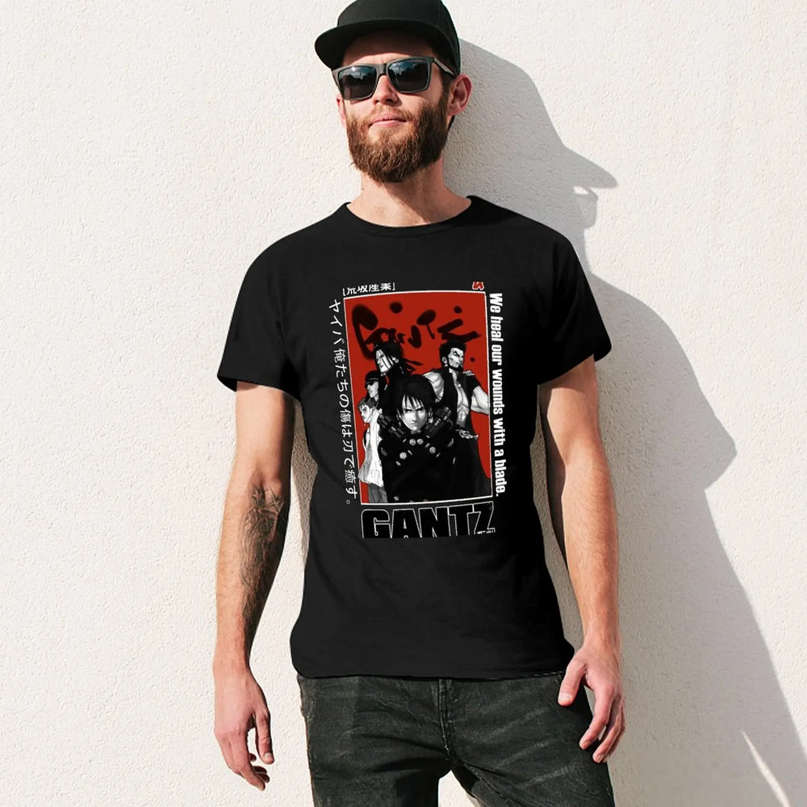 GANTZ 인ンツ ANIME BLACK WHITE and RED Футболка летняя одежда больших размеров дешевые вещи