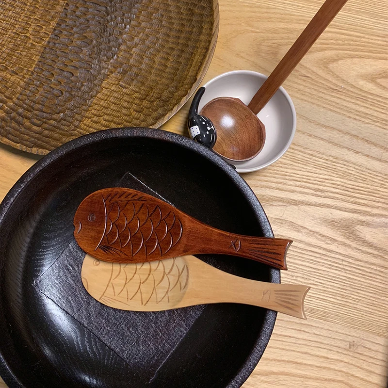 Japanese And Korean Wooden Fish Tableware Rice Spoon Japanese Creative Household Wooden Ladle Kitchen Supplies Fish Shape Simple