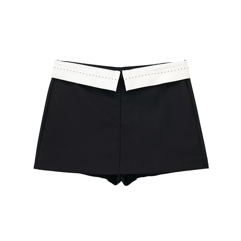 

ZATRHMBM Women 2023 New Fashion Slim Fit Black Mini Culottes Vintage Zipper Fly Mid Waist Female Short Pants Mujer