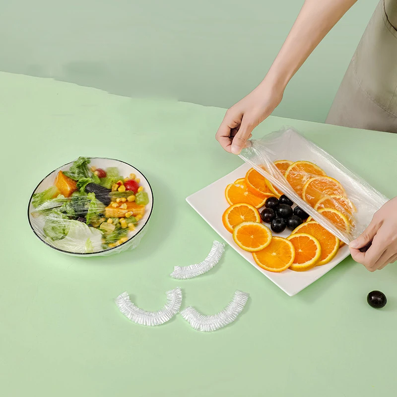 

100pcs/set Disposable Plastic Food Lids for Fruit Bowls Cups Caps Storage Kitchen Fresh Keeping Saver Bag for Refrigerator