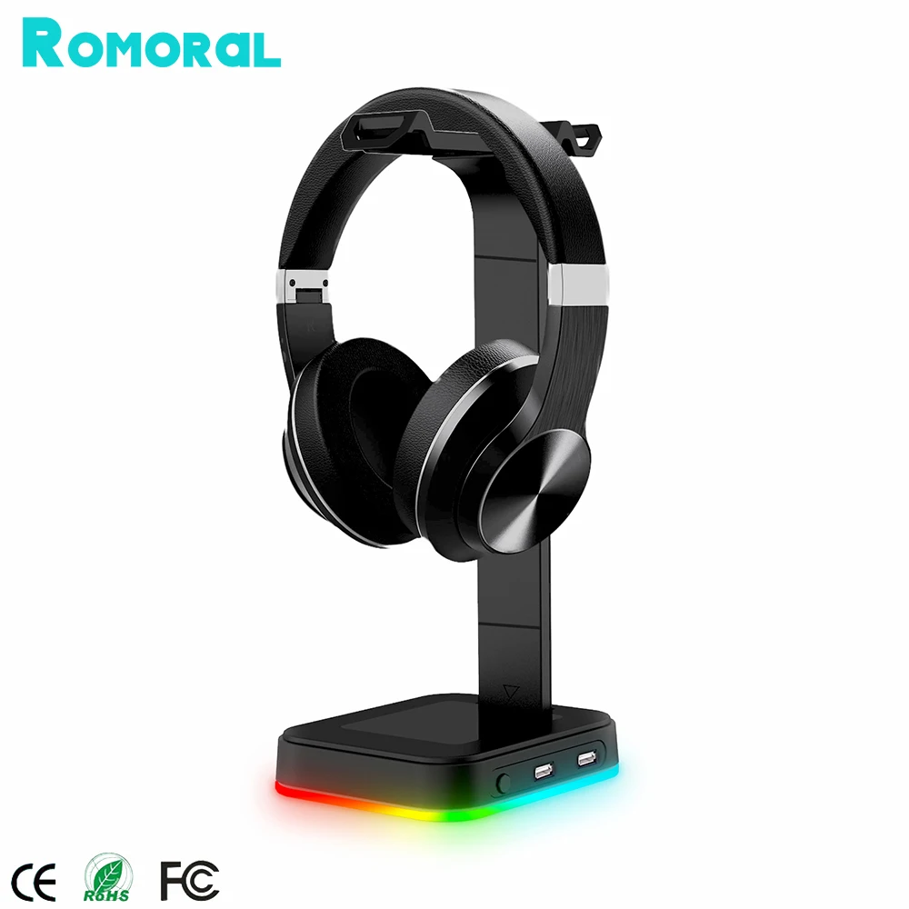 

RGB Gaming Headphone Stand Lighting Base LED Headset Holder with USB Ports for Desktop PC Game Earphone Accessories