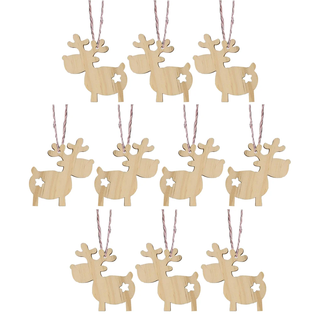 

10 Pcs Wooden Hanging Adornment Christmas Deer Pendants Party Decor Supply