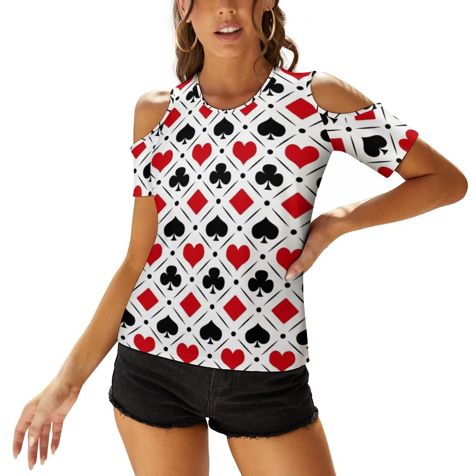 Poker Symbols T Shirts Playing Card Suits Casual T-Shirt Short Sleeve Short Sleeve Print Tshirt Pretty Woman Oversized Tops