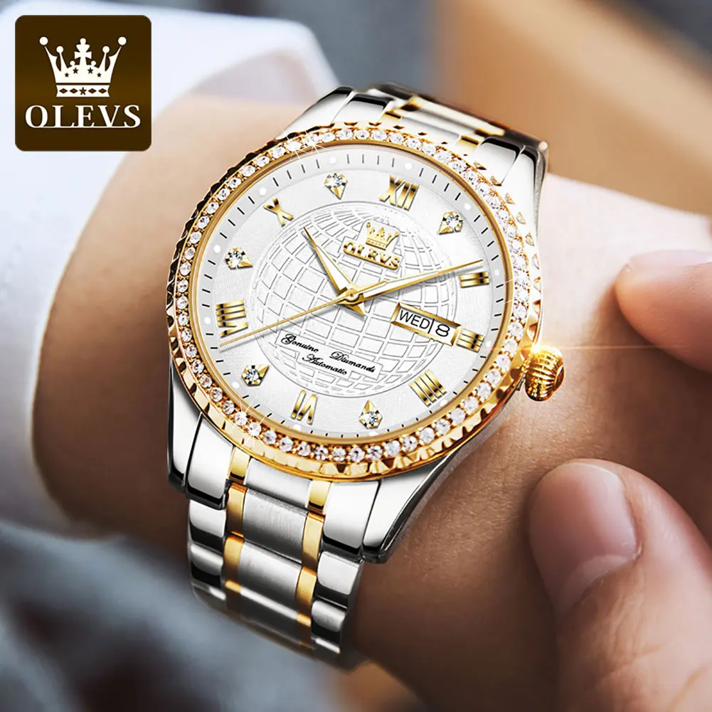 

OLEVS Luxury Mechanical Watches for Man Automatic Diamond Bussiness Stainless Steel Waterproof WristWatch Mens Watch Big Dial