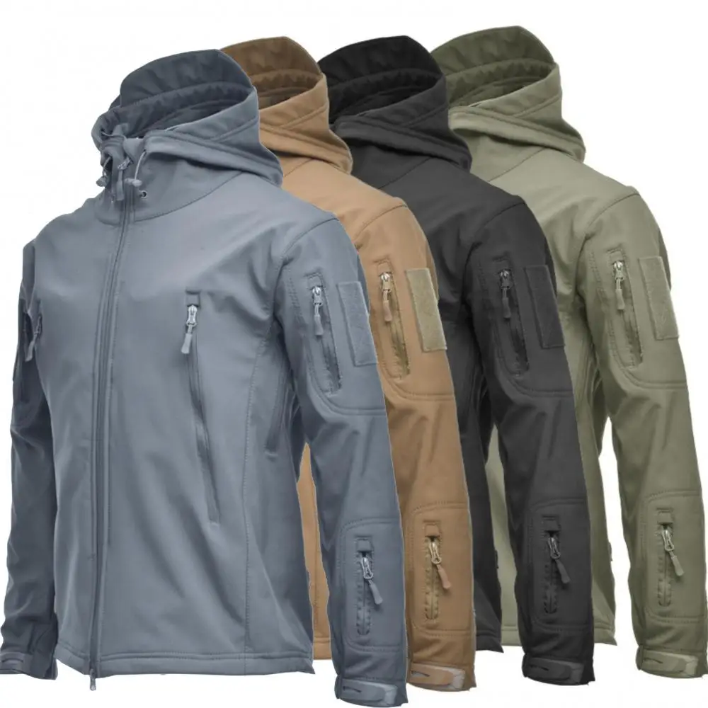 

Men Long Sleeve Camouflage Thick Zipper Windbreaker Windproof Hood Jacket Coat