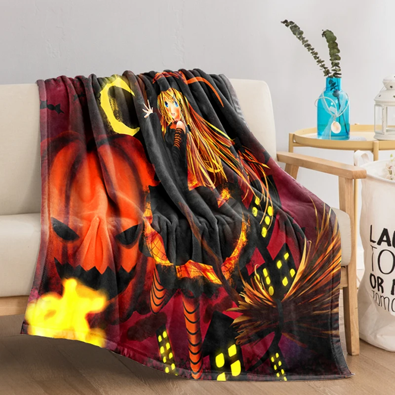 

Halloween The Witch Is Back Pumpkin Anime Blanket for Decorative Sofa Fluffy Soft Blankets Bedspread Bed Throw Fleece Custom Fur