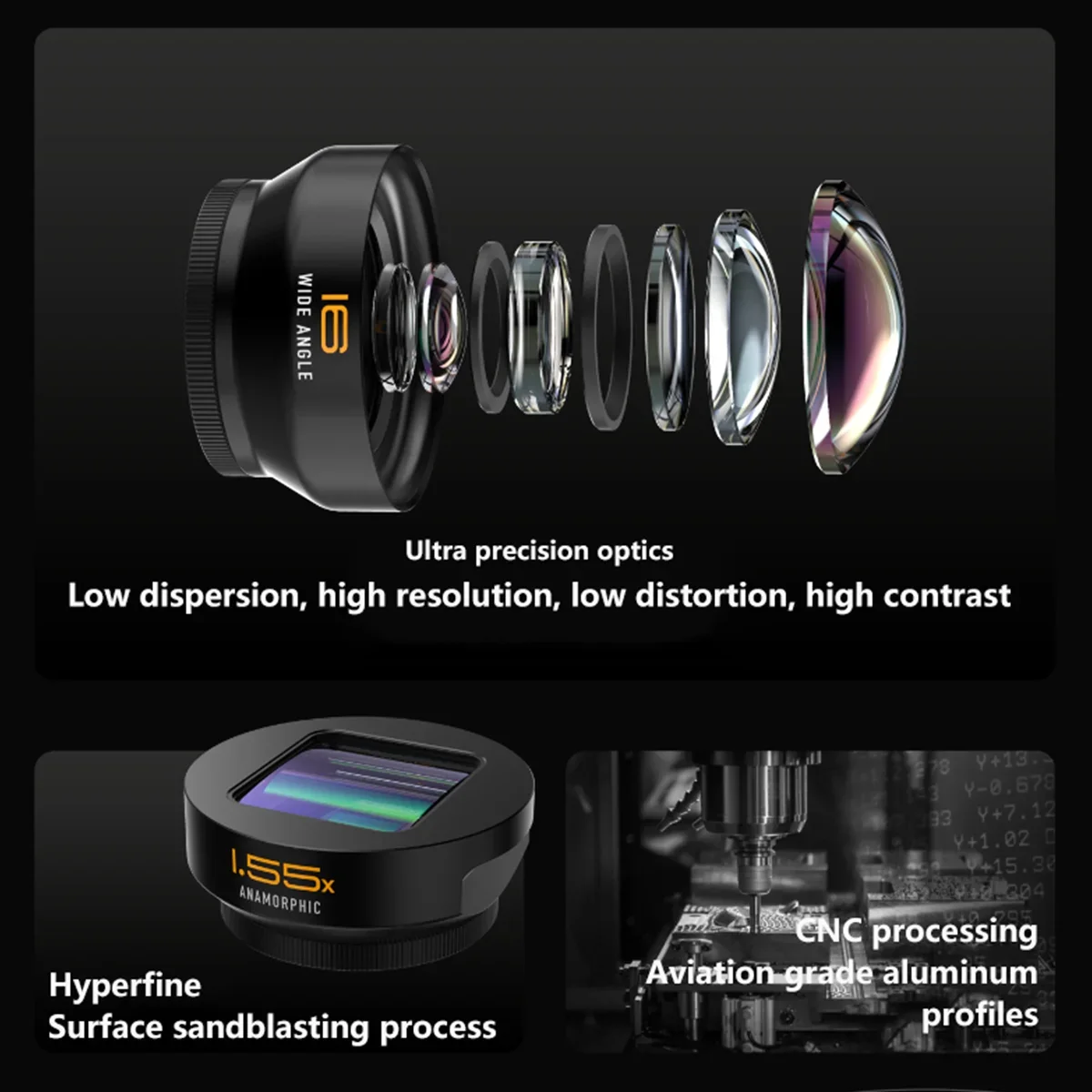 Фото Fotorgear Pro ll Т-образный объектив для телефона «рыбий глаз» макро широкоугольный портрет 1,55X анаморфическая линза для Xiaomi iPhone Huawei Samsung №3