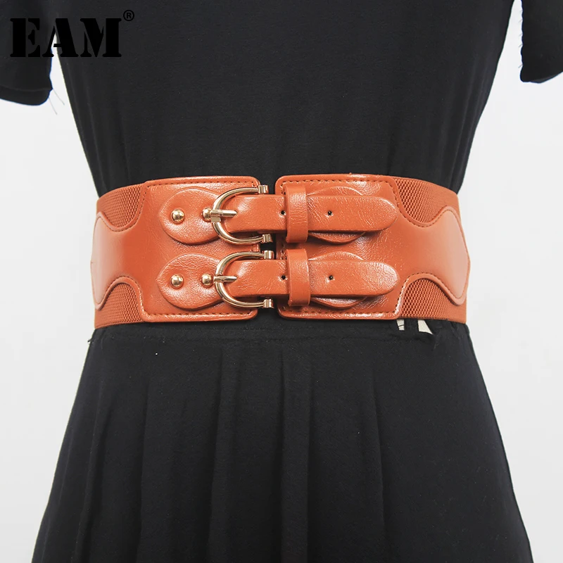 

[EAM] Black Pu Leather Metal Buckle Elastic Belt Personality Women New Fashion Tide All-match Spring Autumn 2023 1DF0203