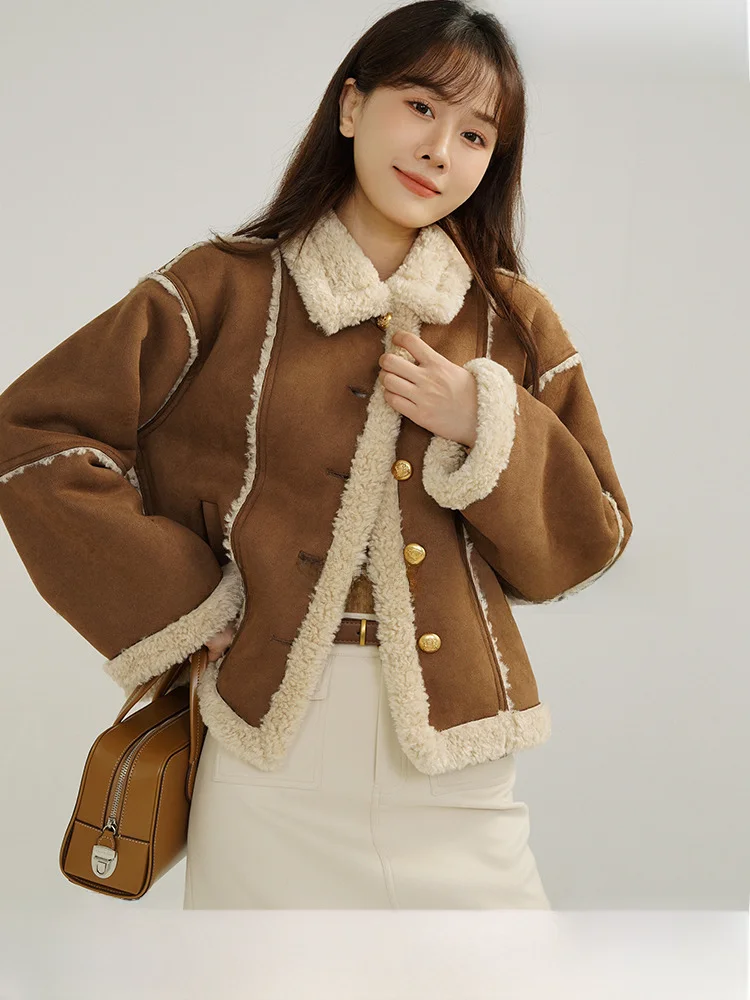 Женская зимняя куртка из шерсти ягненка с мехом кролика