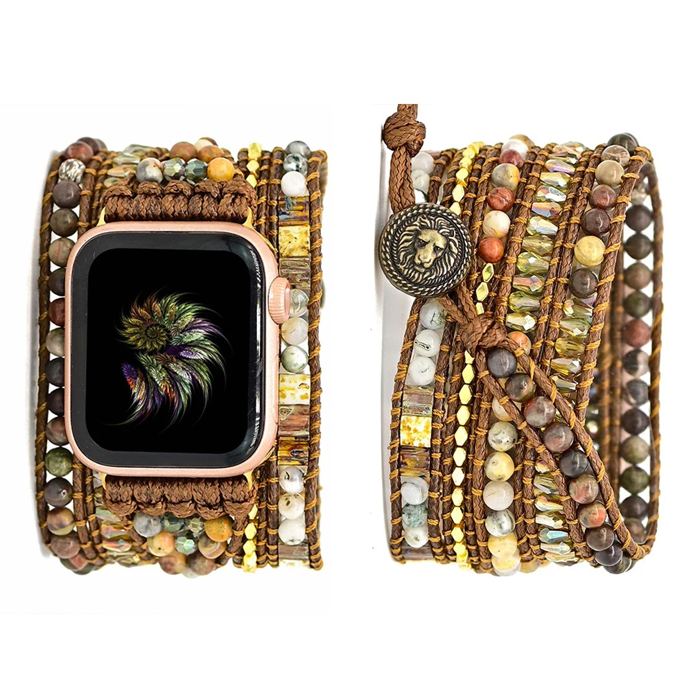 Bohemia Natural Stone Bracelet For Apple Watch Series 8 ultra 49mm 45mm 41mm Band For iWatch 7 6 5 4 3 38mm 42mm 40mm 44mm Strap