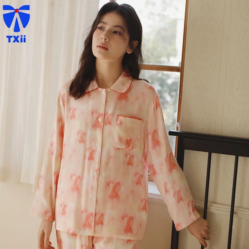 TXii бамбуковая хлопково-марлевая домашняя одежда с лацканами и длинными рукавами