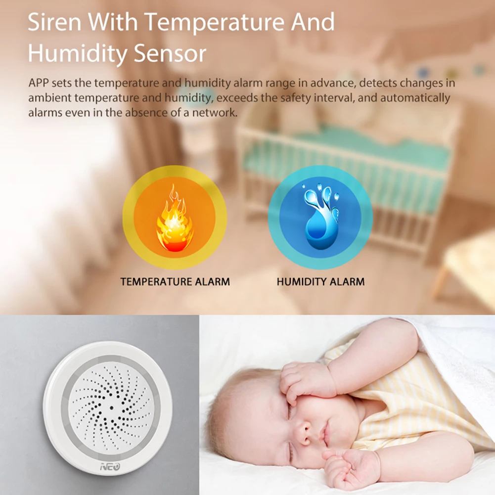 

Wireless WiFi Siren Alarm Sensor Sound for Echo Google Home WiFi Temperature Humidity Sensor Siren Alarm Tuya Smart App