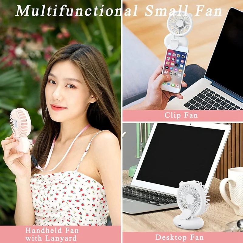 

2 Pack Handheld Mini Fan With Selfie Ring Light, Portable USB Rechargeable Small Pocket Fan, 3 Speed Clip Fan