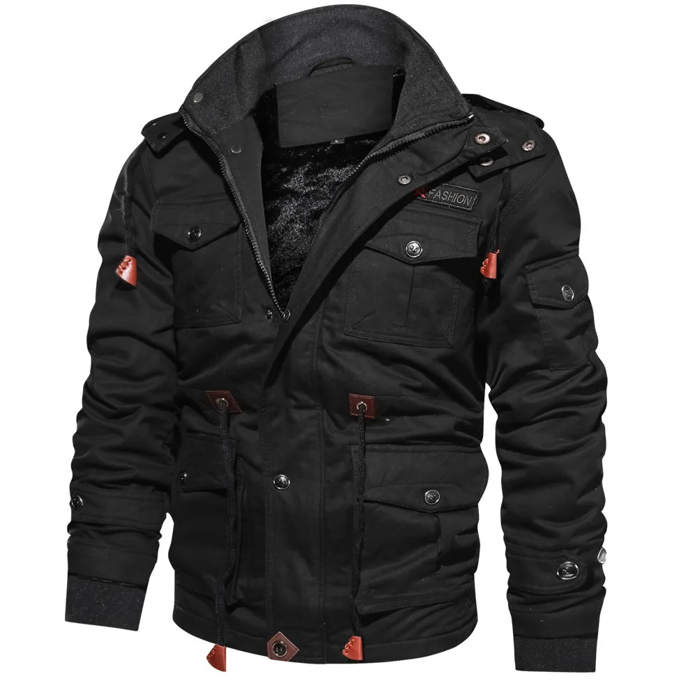 Male Plus Velvet Warm Hooded Tooling Wind Wash Tactical Jacket Men's Coat Plus Size M~6XL Brand Winter Fashion Jacket