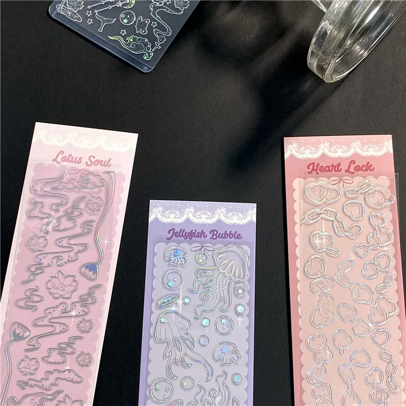 

Korean Bronzing Laser Diary Sticker Silver Jellyfish Cute Butterfly Art Supplies Album Card Decor Sticker Scrapbooking Sticker