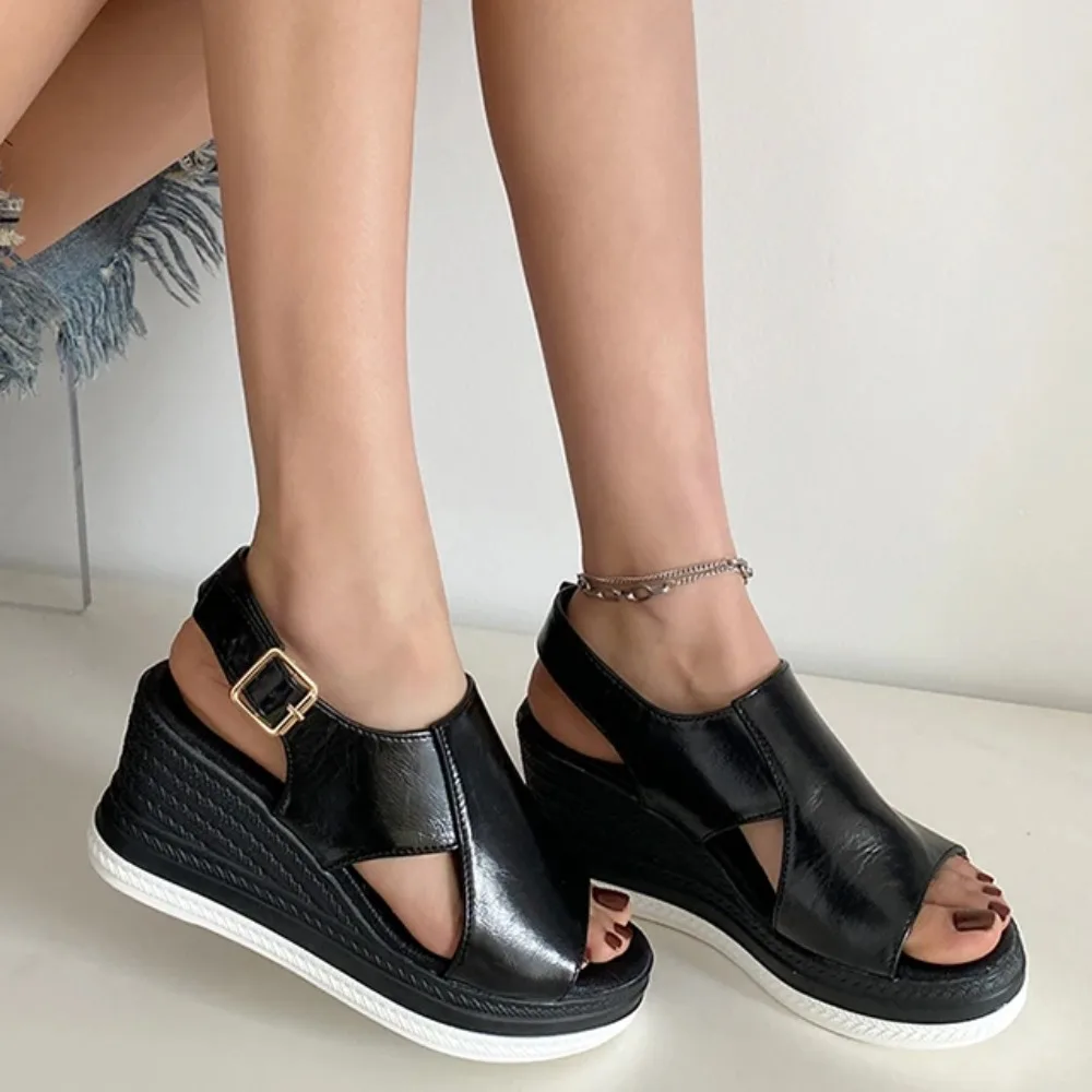 Сандалии женские на танкетке босоножки платформе с открытым носком толстая