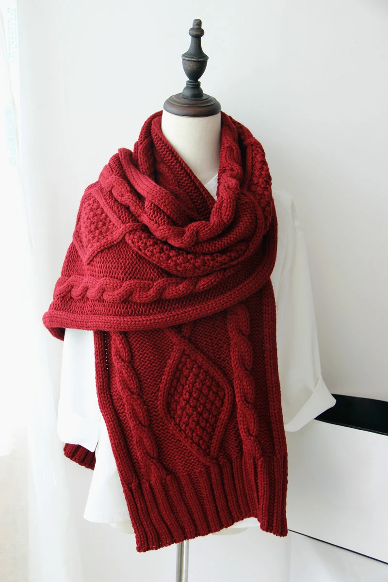 

Scarf Men's and Women's Autumn and Winter Thickened Solid Color Twist Coarse Yarn Knitted