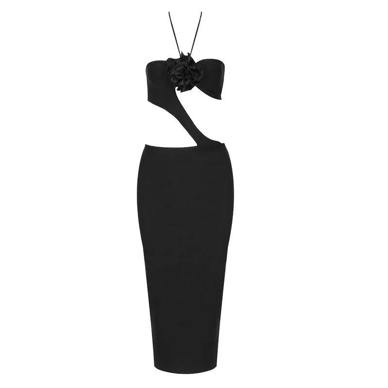 

Bodycon Halter Bandages Dress 2022 New Sexy Hollow Out Clothes Club Evening Party Women Midi Dress