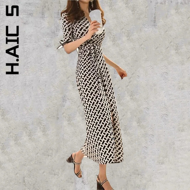 

H.Aic S New Dress Women Korean Bodycon Evening Female Vintage Party Beach Women Dresses Cheap Basic Vestidos Dress Woman Female