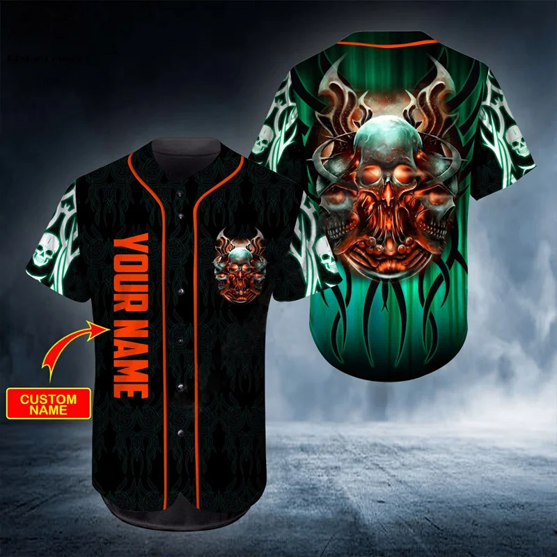 

Customize your name Baseball jersey Skull Ghost Hunter 3d printed baseball shirt Men's summer Harajuku casual baseball T-shirt