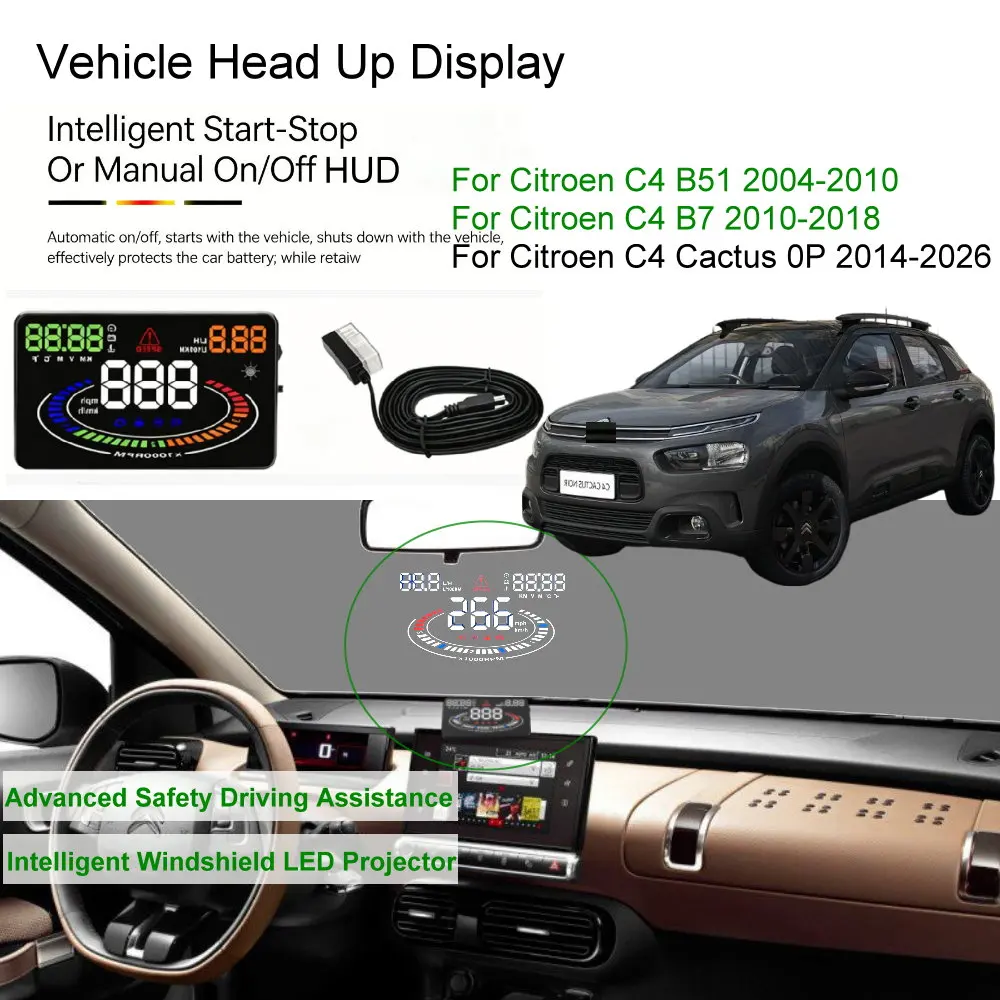 Фото Автомобильный проекционный дисплей (HUD) для Citroen C4 B51 2004-2010, B7 2011-2018, Cactus 0P 2014-2026, аксессуары для автомобильной электроники. №1