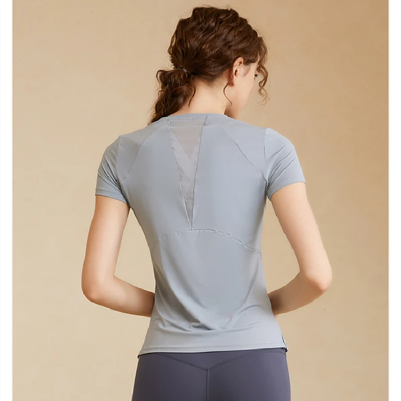 

Summer Woman Back Mesh Short Sleeve Breathable Shirt Jersey Yoga Sports T Shirt Fitness Women's Gym Running Black Tops Tee