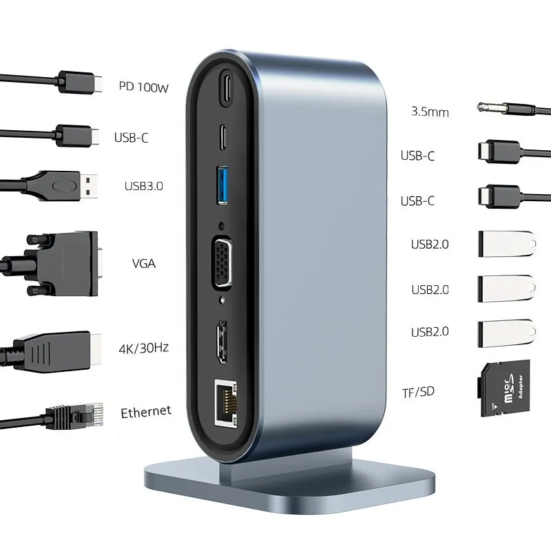 13 In 1 USB Hub 3.0 Splitter Multiport Adapter 4K HDMI VGA RJ45 LAN SD/TF Dock Station for IMac MacBook Pro Laptop Accessories