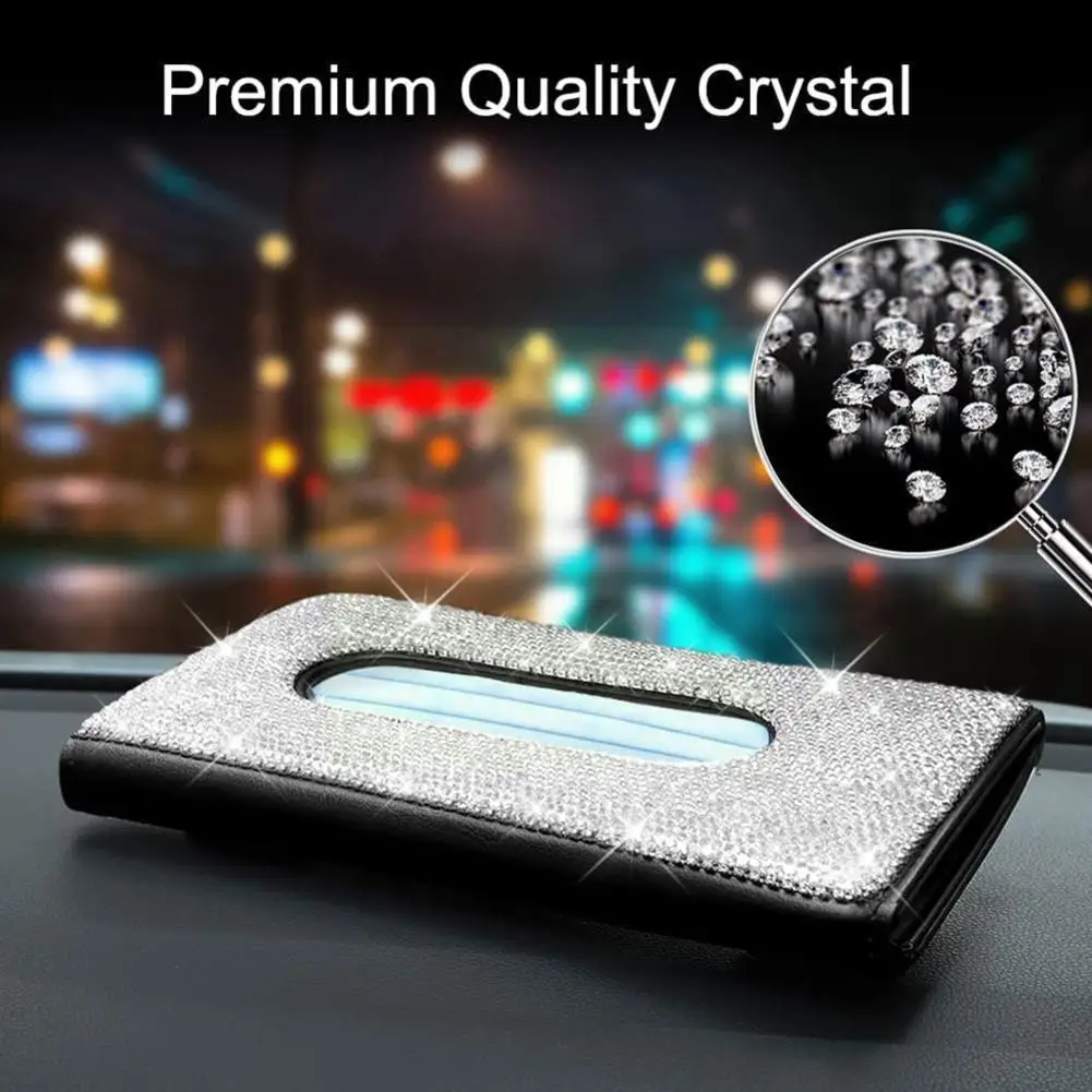 

Diamond Car Tissue Box Visor Tissue Holder For Car Crystal Sparkling Car Tissue Holder Pu Leather Back Tissue Hol B5m8