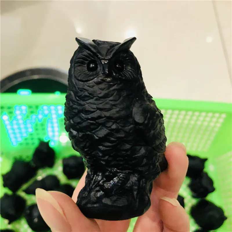 

Natural Gemstone owl Figurines black obsidian Mini Animals stone and Healing crystals Craft Carved Statue for Home Decoration