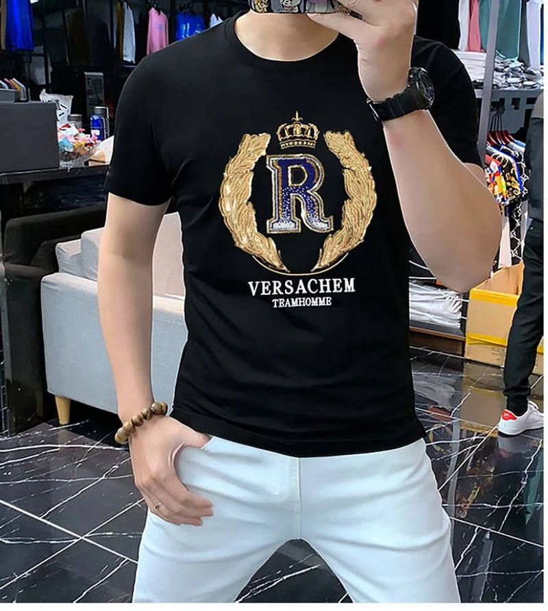 

Мужская футболка с коротким рукавом, с вышивкой короны и блестками