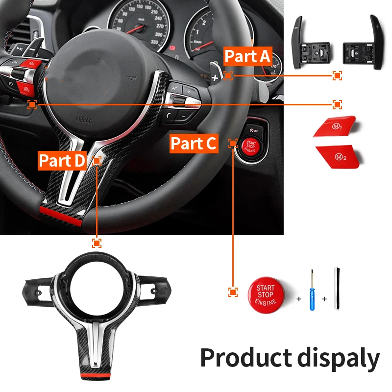 

Real Carbon Fiber Steering Wheel Trim Gray Kit For BMW F20 F30 F32 F10 F12 F25