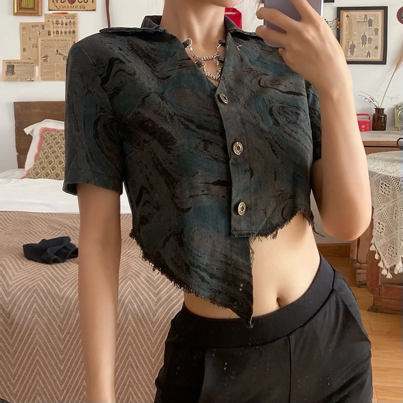 

Fashion Woman Blouses 2022 Irregular Short-sleeved Crop Top T-Shirts For Women's Navel High Waist Shirt Summer Female y2k clothe