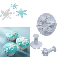 3pcsset snowflake plunger cutter mold fondant cake decoration mould sugar clay crafts baking tools christmas party supplies