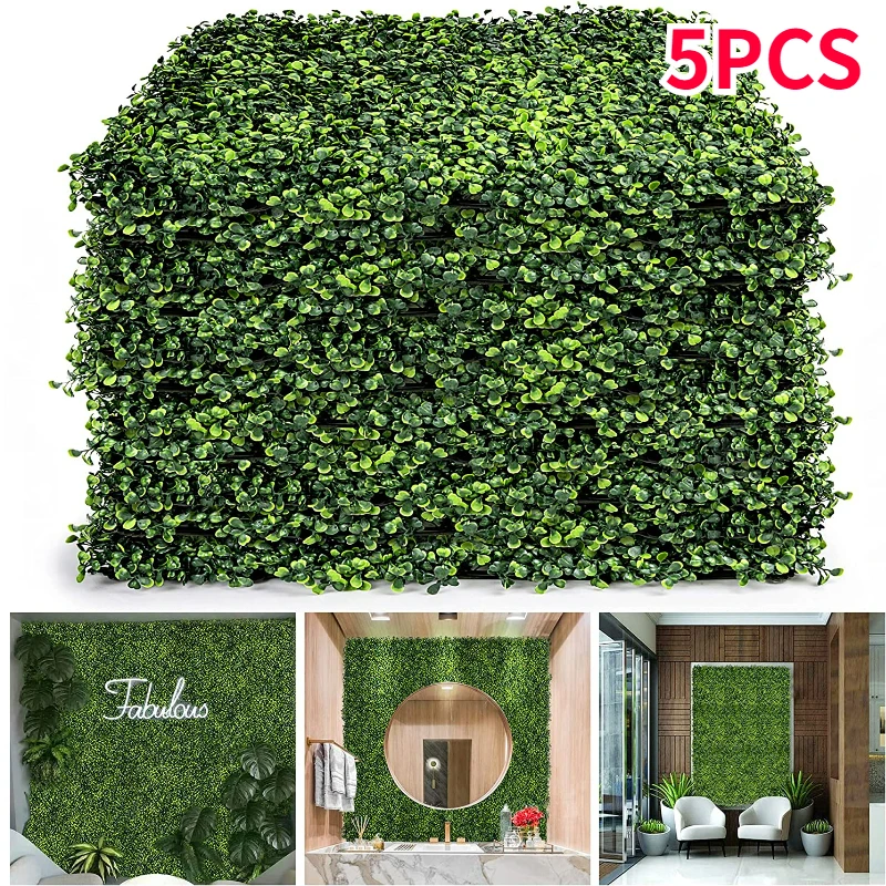 

5pcs Artificial Plants Grass Fake Greenery Panels Topiary Hedge Plant Garden Backyard Fence Wedding Backdrop Decor 25cmx25cm