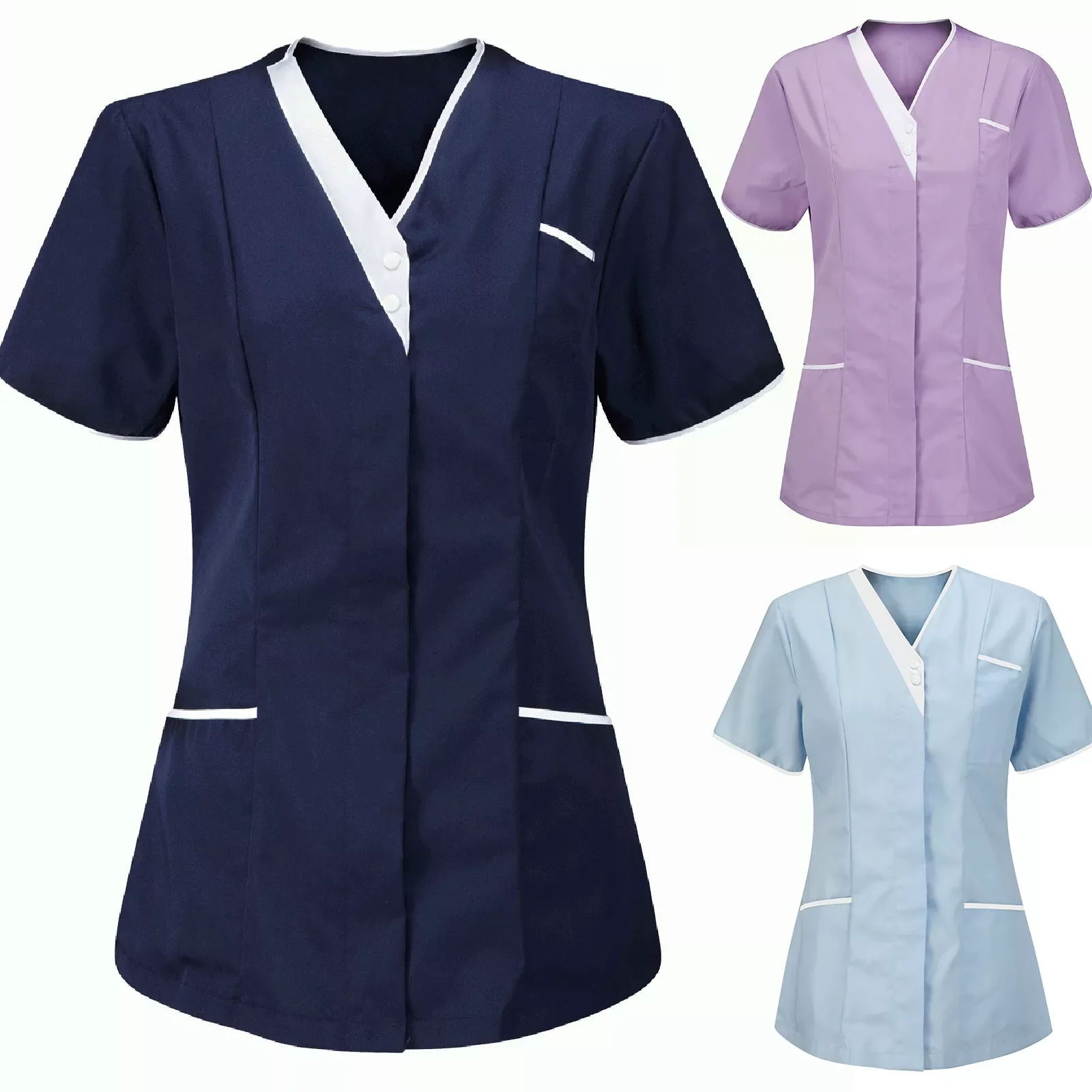 

Style Women Scrub Top Zipper Opening Medical Uniform Surgery Scrub Shirt Short Sleeve Uniforms Doctor Nurse Workwear Cotton