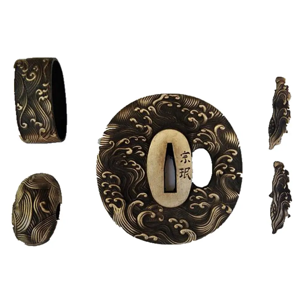 

Japanese Samurai sword brass Surf Tsuba and fuchi
