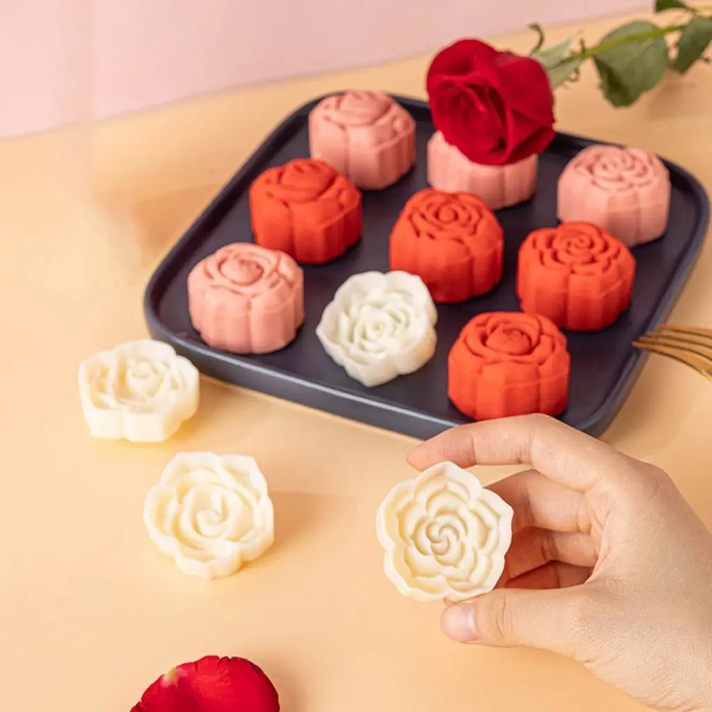 

3D Flower Pattern Manual Pastry Making Creative Cookie Stamps Mooncake Press Rose Mooncake Mold Baking Tool