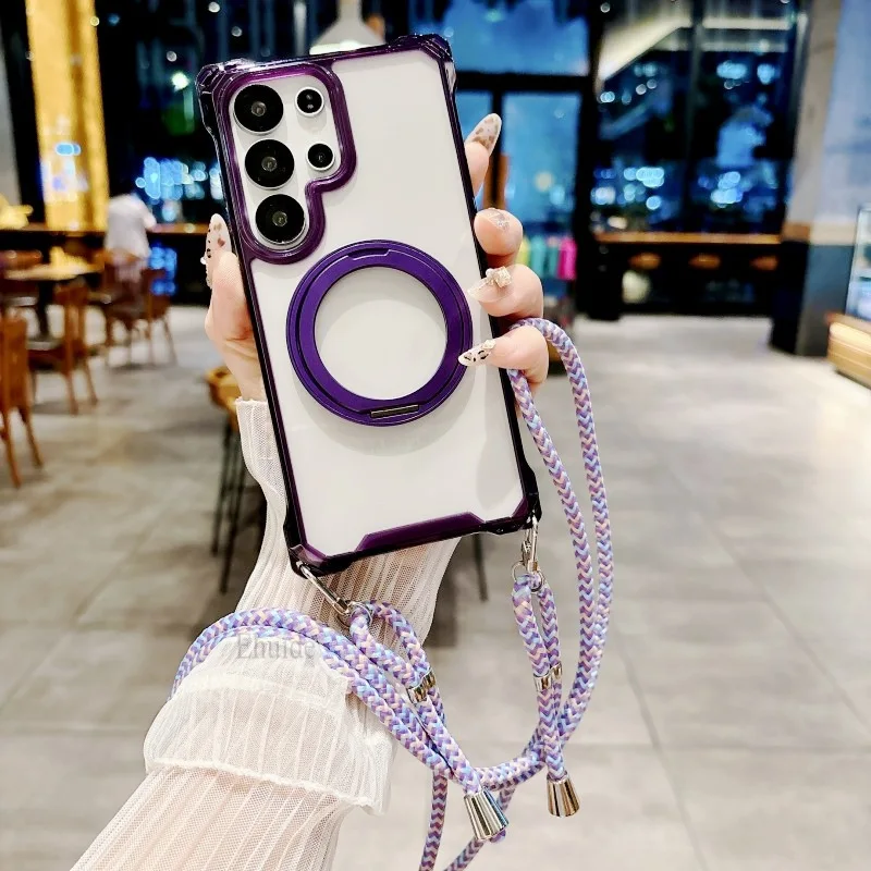 Фото Магнитный чехол для Samsung Galaxy A56 A36 A16 A55 A35 A15 S24 Plus S25 Ultra для Magsafe Rotation Crossbody Ремешок Обложка №1