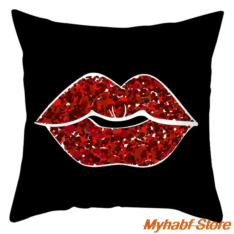 

Red Lip Pillowcase Valentine's Day Cafe Caravan Hotel Decoration Throw Pillow Cushion Cover Living Room Sofa Pillow Case 45*45cm