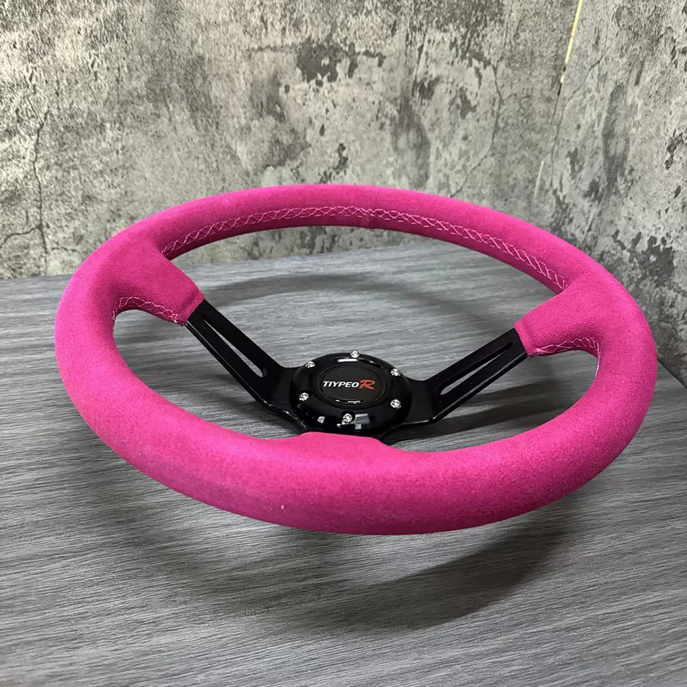 TIYPEOR Спортивное розовое рулевое колесо для гоночного автомобиля с кнопкой