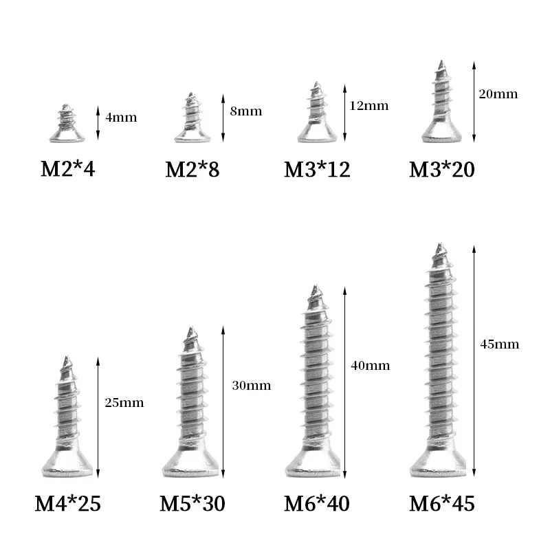 

10/30/50 шт. M2 M3 M4 M5 M6 304 из нержавеющей стали с крестообразным шлицем и плоской потайной головкой Саморезы по дереву Маленькие болты