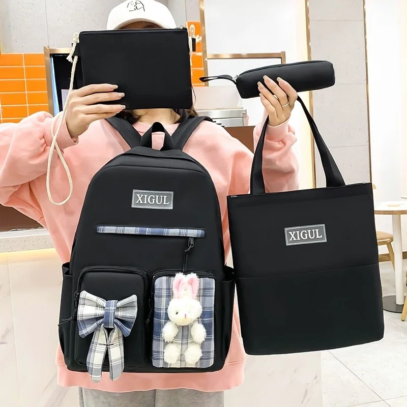 

Ransel Wanita Lucu Jepang 4 In 1 Tas Sekolah Kanvas Trendi untuk Anak Perempuan Ransel Penyimpanan Kapasitas Besar Ransel Travel