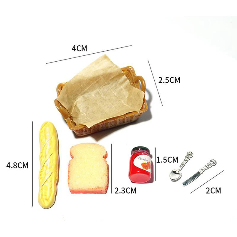 

1set Weaving Storage Basket Dollhouse Furniture Toys Cans Jam Bread Toast Hot Dog Mini Morning Tea