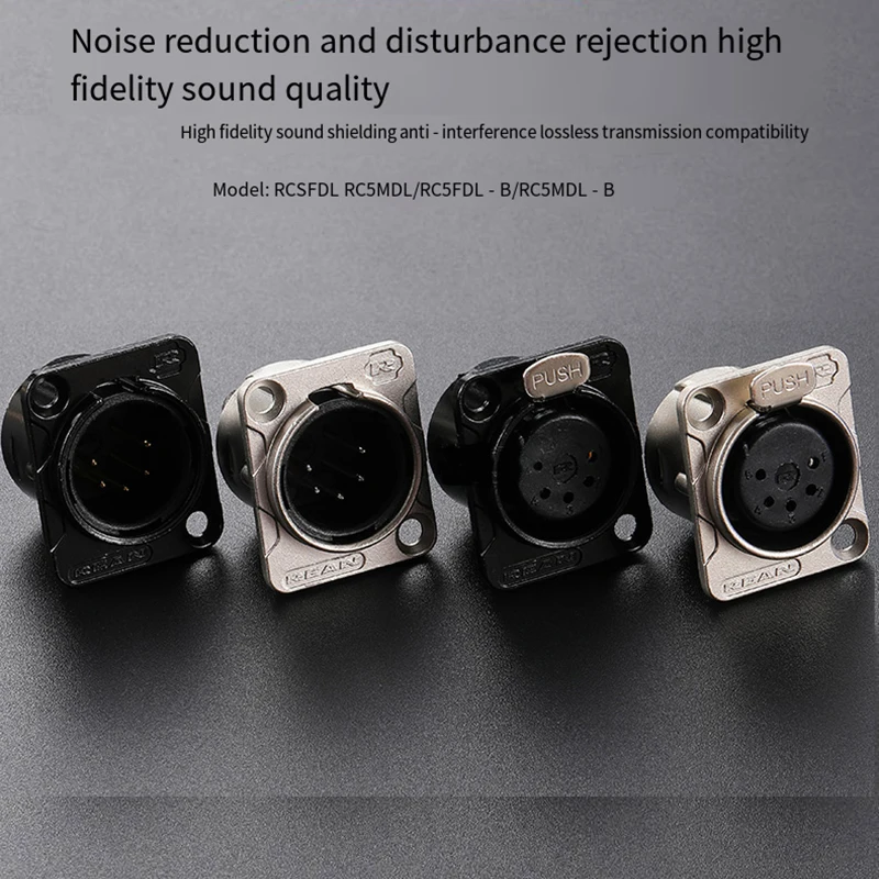 

RC5FDL-B 5-pin XLR Male/Female Receptacle Connector Panel Mount Zinc Die Shell/Copper Contacts Silver/Black Housing XLR Adapter